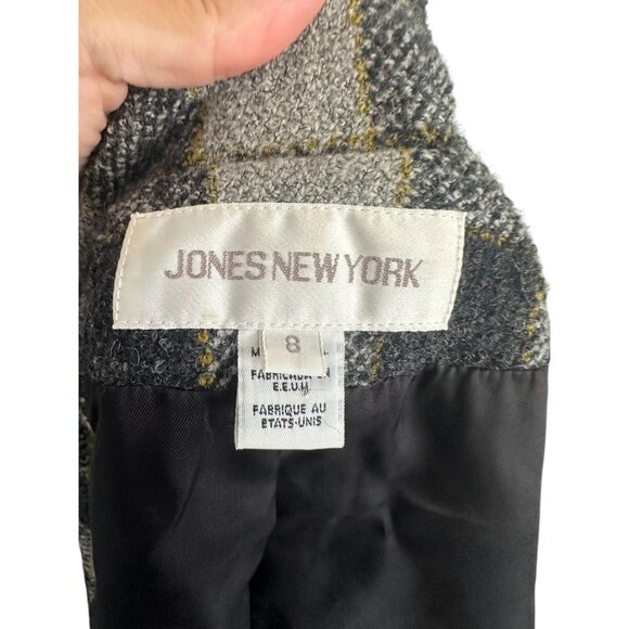 JONES NEW YORK Vintage Gray Plaid Wool Blend Jacket Blazer Size 8 - Picture 7 of 11
